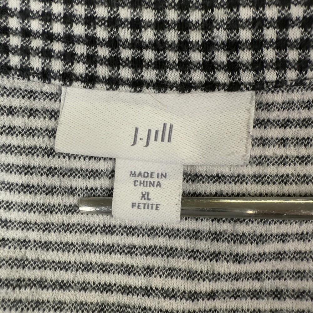 J JILL Lagenlook Tunic Top Black White Gingham Cotton Modal Side Snap Petite XL - Picture 6 of 12